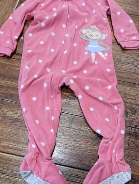 Carter's Pink Polka Dot Footed One-Piece with Monkey Ballerina